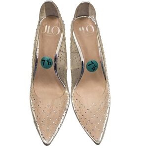 Jennifer Lopez Silver and Cream Studded Heels